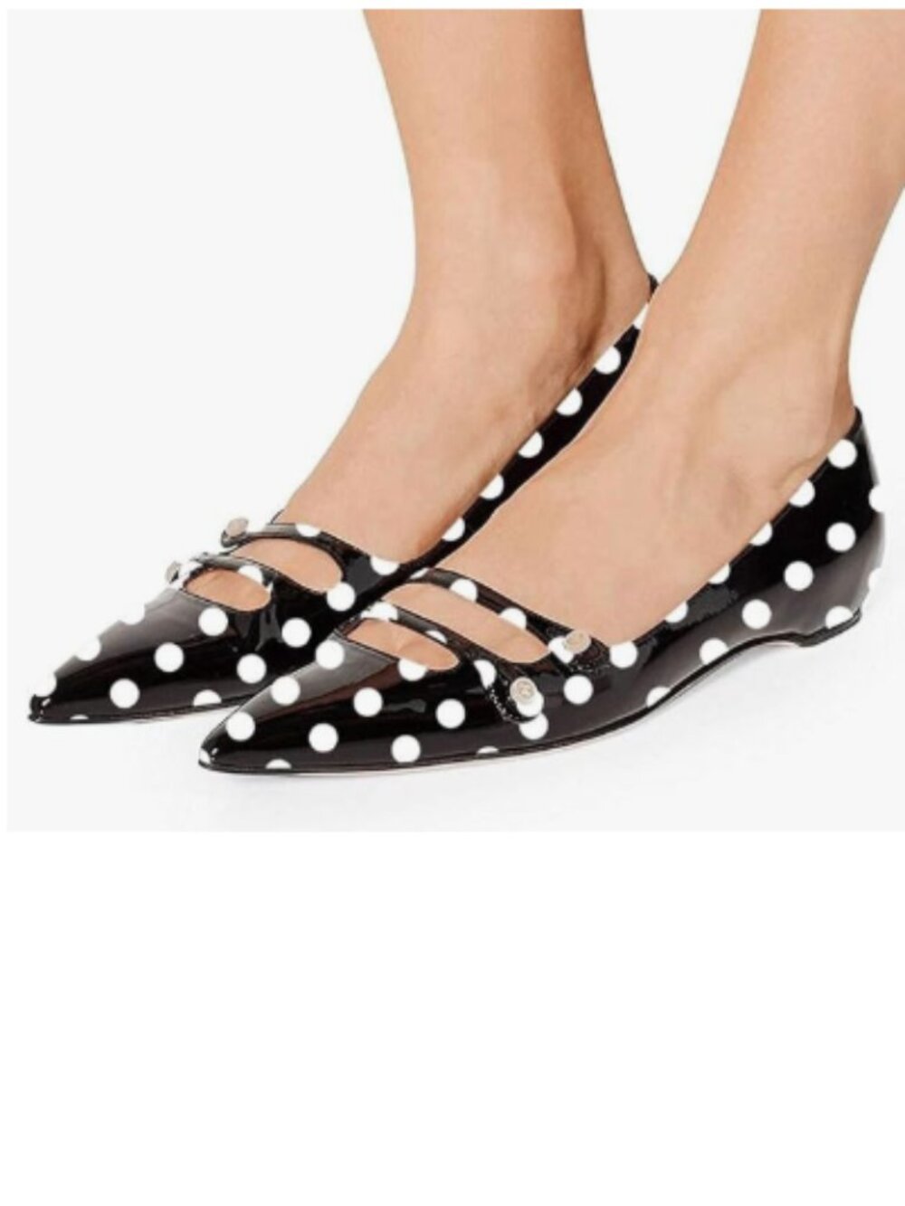 YDN Black Polka Dot Hidden Low Heels Pointed Toe Slip on Comfort Straps Pumps
